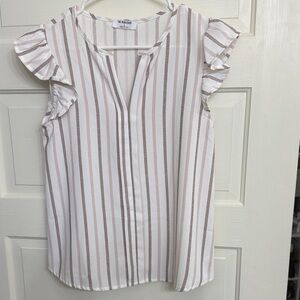 White and Tan Striped Blouse
